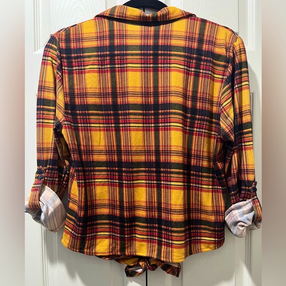 Fashion Nova Mustard Plaid Tie Knot Button Up Top - Picture 11 of 13